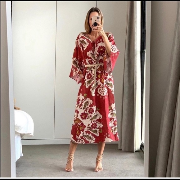 Zara Linen Blend Printed Tunic Dress Size M/L - Picture 1 of 13